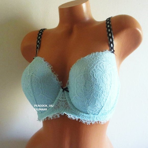 38DDD Victoria's Secret Dream Angels Ribbon Slot Lined Demi Bra Opal Blue Lace - Picture 4 of 8